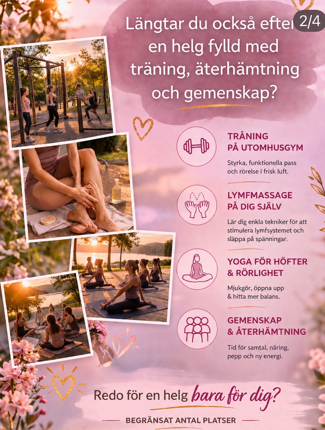 Woman Retreat – träning på utomhusgym, lymfmassage, yoga och gemenskap